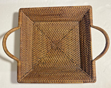 13.5" Woven Selections Pampered Chef Square Heavy Wicker Rattan Tray Handle