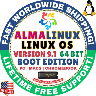 AlmaLinux OS 9.1 | USB Flash Drive | BOOT EDITION | AMD64 for MAC, PC Alma Linux
