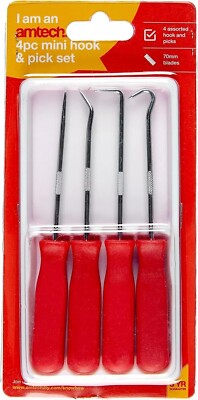 4pc Pick And Hook Probe Set – O Ring Seal Remover 90 Degree Washers DIY Tools