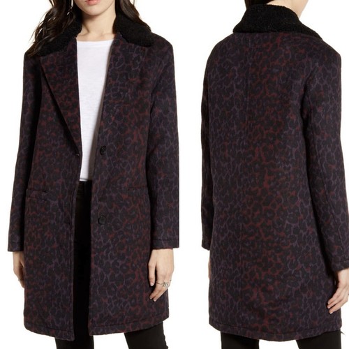 Levi's Leopard Faux Shearling Trim Coat 