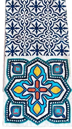 Pier 1 Christmas Table Runner Blue White Snowflakes Embroidered 13”X72” EC