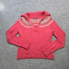 American Eagle Sweater Womens Size Large Red Angora Rabbit Knit Fair Isle Casual