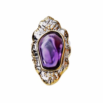 Unique Retro Natural Amethyst S925 sterling silver ring open size 74.1cts AS24