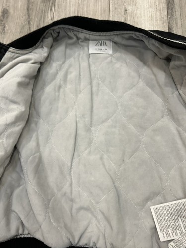 ZARA Varsity BOMBER Letterman JACKET Limited Girls Large 13-14 Black DENIM Crop - Picture 6 of 6