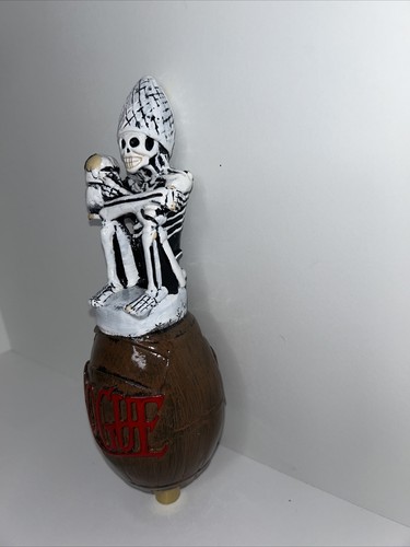 Rogue zombie Dead BISHOP Guy Ale Beer Tap Handle Skeleton Sitting On A Barrel - Picture 3 of 5