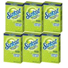 Sunkist LEMON LIME Singles To Go Drink Mix, Sugar Free 6 Boxes (36 PKTS) 4 Water