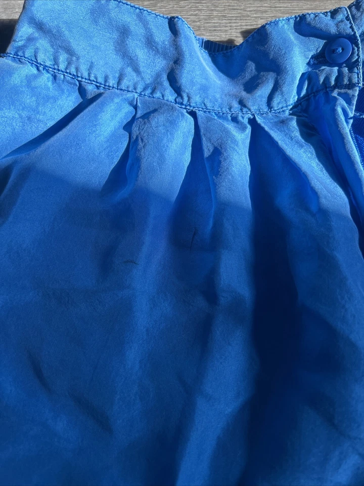 Pantalones cortos vintage para mujer medianos azules brillantes lisos 100 % seda pura con bolsillos Foto 4 de 4