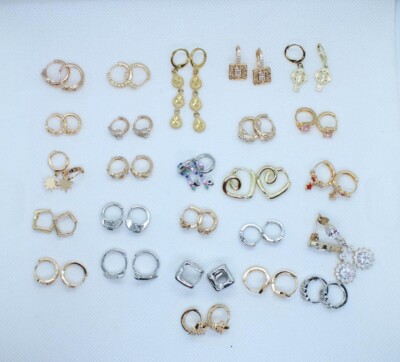 New Jewelry Lot 25 Gold Plated 14K 18K Rose Kit Oro Laminado Earrings Aretes