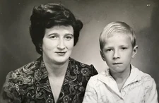 Beautiful girl boy woman family mom son Vintage Photo