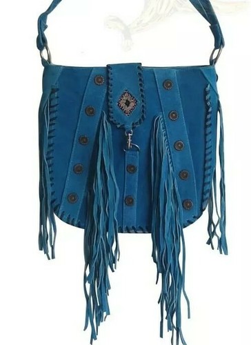 Bolso de Mano Occidental Gamuza Azul Bandolera Cartera Cuentas Bolso de | eBay