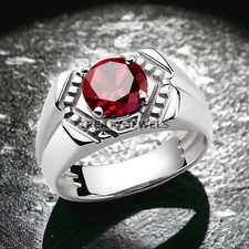 Garnet Emerald Cut Gemstone With 925 Sterling Silver Ring For Men's 663