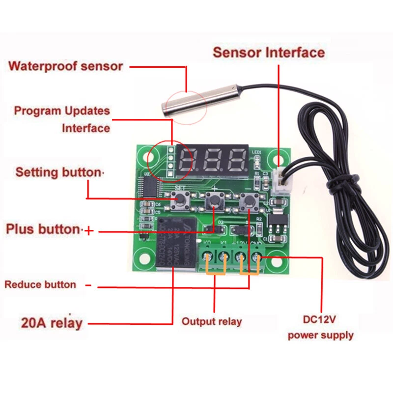 W1209 DC 12V LED Digital Thermostat Temperature Control Thermometer -50-110°C - Image 4 of 4