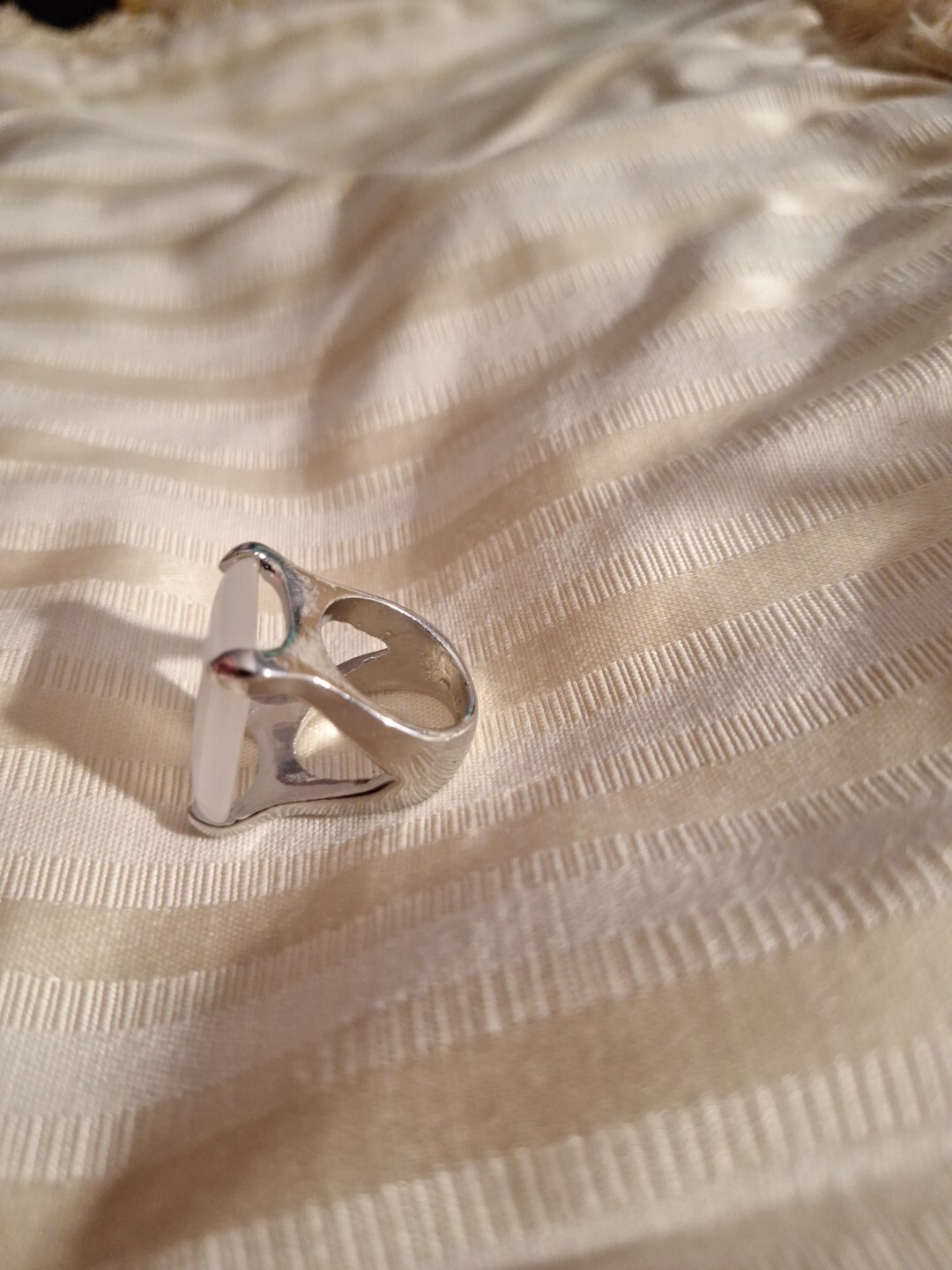 Silver Ring? Unmarked Silver Ring Large White Sto… - image 3