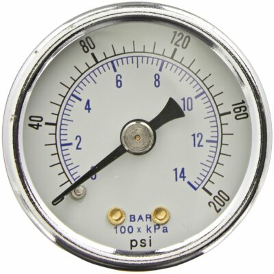 Heavy Duty Air Compressor Pressure Gauge 0-200 PSI 1/4 NPT Back Mount 2'' Dial