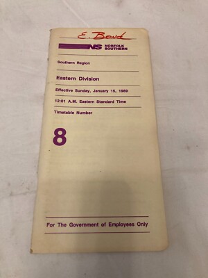Norfolk Southern Southern Region Eastern Division Timetable 8 January 15 1989
