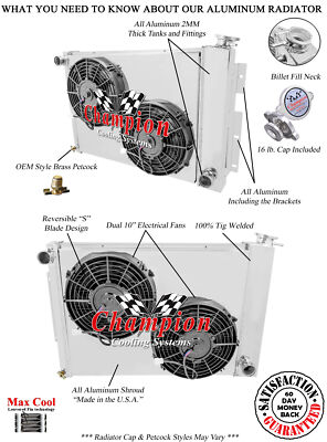 Atom 3 Row Radiator,10'' Fans,Shroud for 1967-1969 Chevy Camaro Big V8 (Manual)