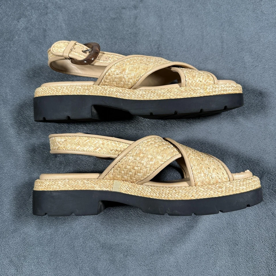 Vince Zapatos Mujer Talla 7.5M Tejido Plataforma Sandalias Helena Rafia Hebilla Alpargata Foto 4 de 4