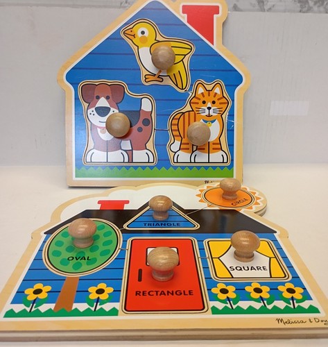 Melissa & Doug Jumbo Knob Wooden Puzzles Lot 2 House Pets & First Shapes