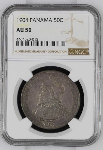 1904 Panama Silver 50 Centesimos - NGC AU 50 - Nice Early Crown - KM #5