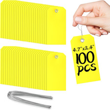 100Pcs Yellow Plastic Shipping Tags, 4 3/4" X 2 3/8", Writable, Durable, Waterpr