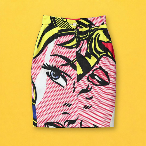 Moschino, Moschino Skirt Vintage Roy Lichtenstein Pop Art Print 90s Acetate Size L