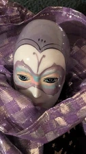 Purple Harlequin Jester Clown Porcelain Painted Face Figurine/Doll- Mardi Gras