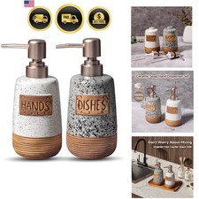 Hand and Dish Soap Dispenser Set, Farmhouse Ceramic Soap Dispenser for Kitche...