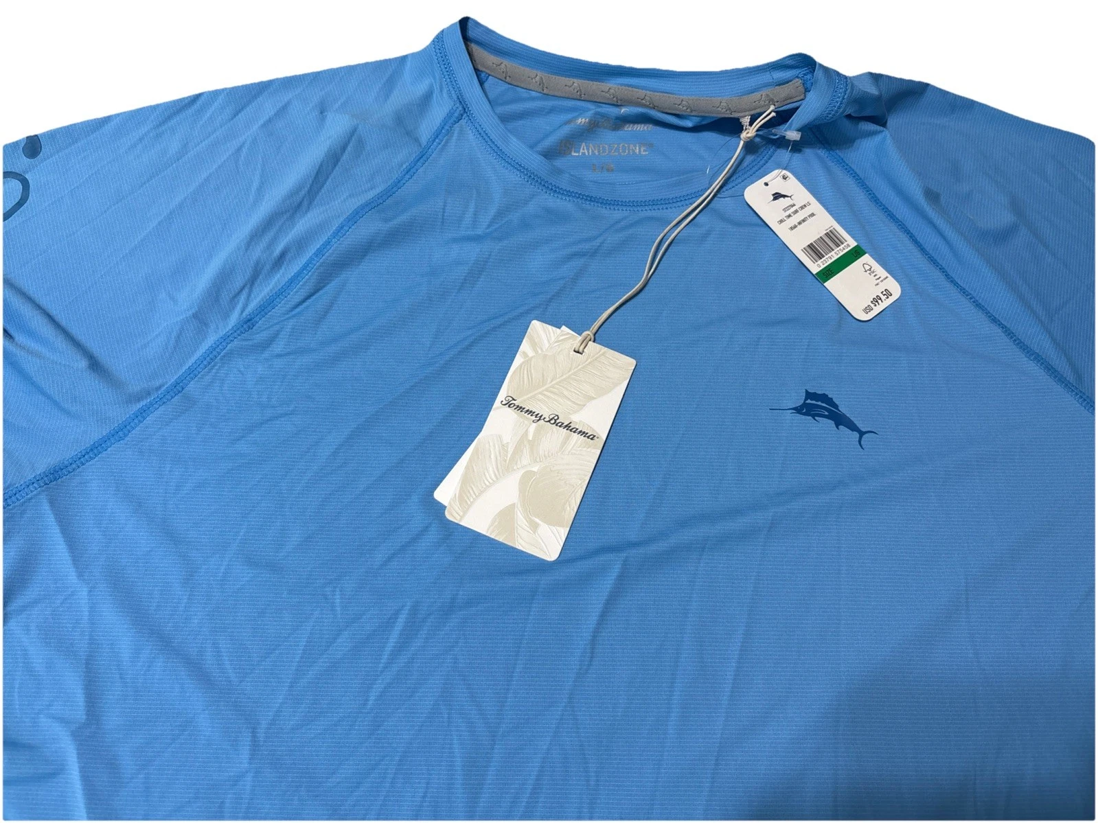 Tommy Bahama T Tee Shirt Chill Time Surf Crew Performance Blue NWT L Island Zone