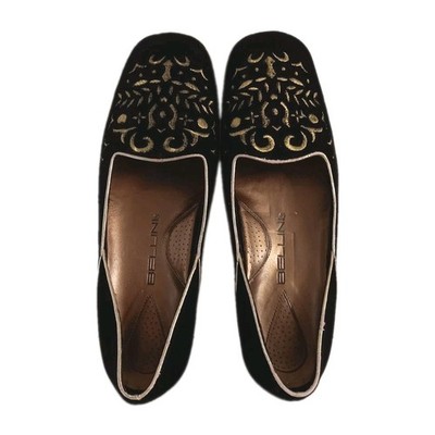 Black and Gold Embroidered Slip-On Shoes Black Velvet Christmas Holiday Gold Embroidered Flat Slip-On  main image 2