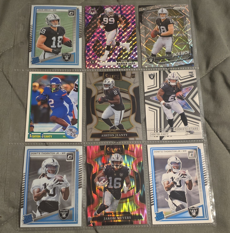 Las Vegas Raiders Card Lot (9) Jeanty Sapp Bech Thornton Myers 