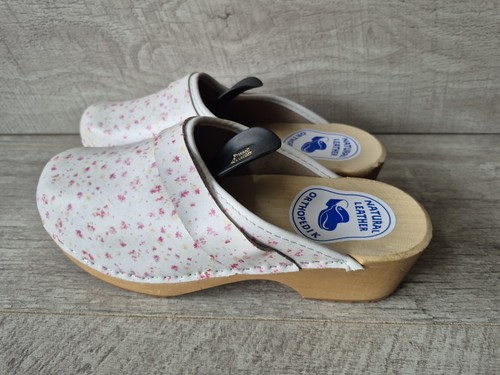Orthopaedic natural Leather Clogs UK 6 / EU 39 Wood white pink mix - Picture 6 of 10