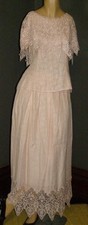Vintage 80's top  skirt set pale blush pink XS S Venetian lace Edwardian dress
