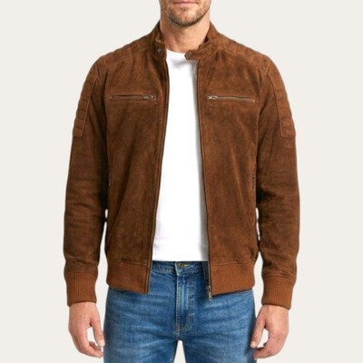 San Diego Brown Bomber Leather Jacket - Suede Edition