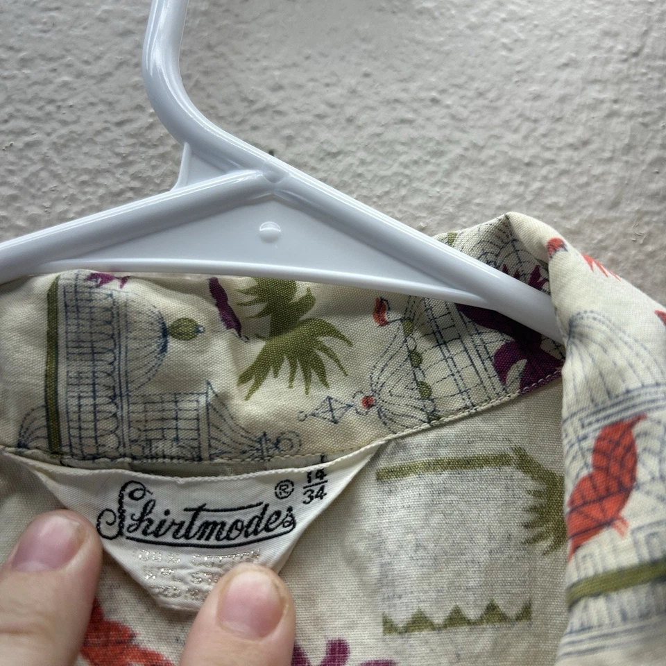 1950’s 60s Vintage Cropped MOD Collared Top Cotton Sz 34 Birds Bird Cage Novelty - Image 3 of 4