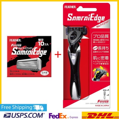 FEATHER F System Samurai Edge Main Unit + 10 Spare Blades Included 3-Blade Razor