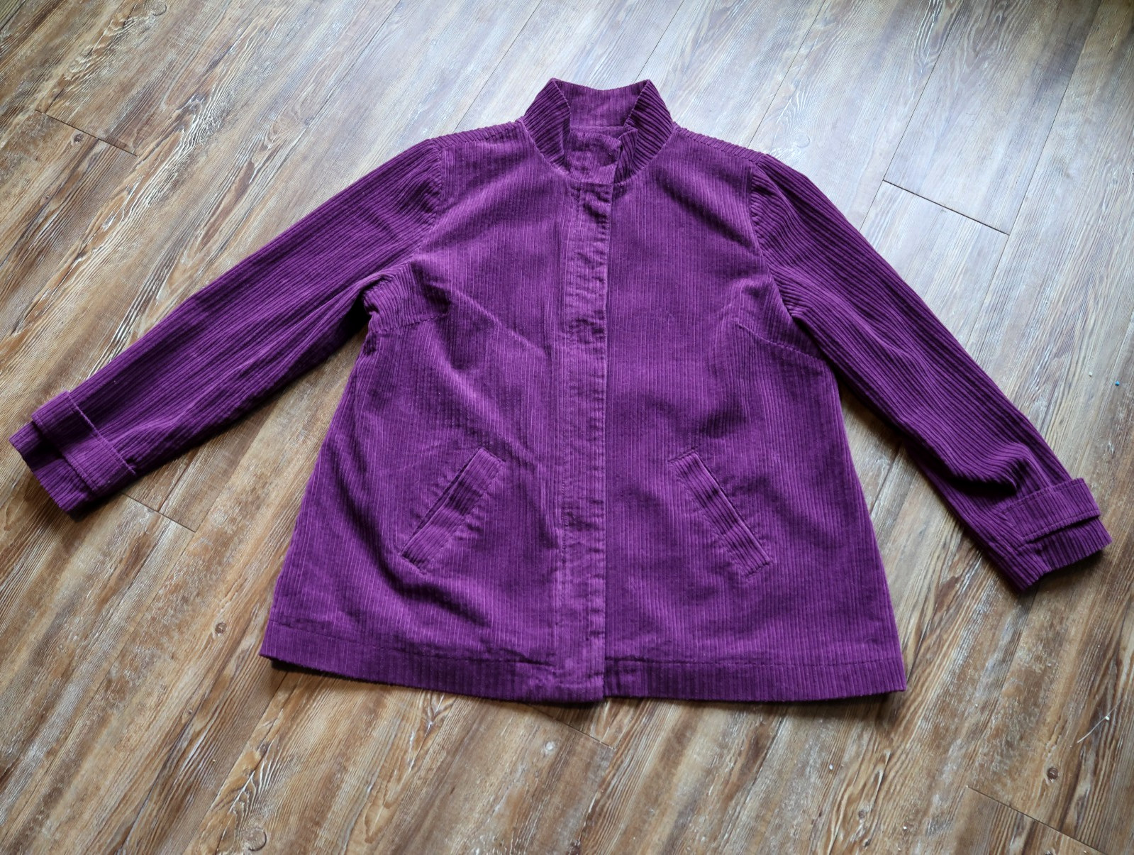 Relativity Purple Corduroy Jacket Zip Snap Lined Stand Collar Womens XL