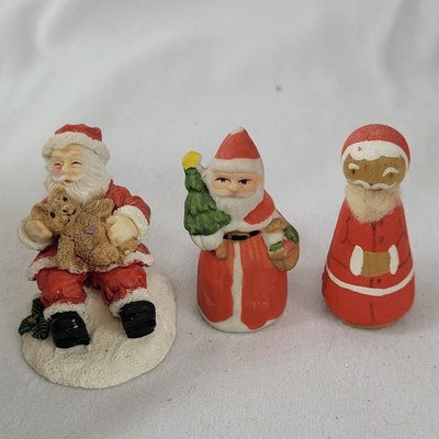 Vintage Mini Santa Figurine Set Resin Christmas Decor Teddy Bear Tree Folk Style
