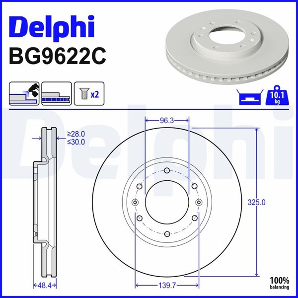 2X Bremsscheibe Delphi BG9622C FüR Hyundai Staria Bus US4 Gdi Hybrid US4V US4W-image
