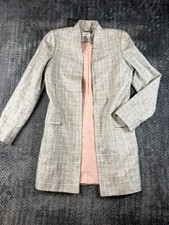 Calvin Klein Blazer Jacket Womens 6 Gray Checkered Tweed Open Front Pockets