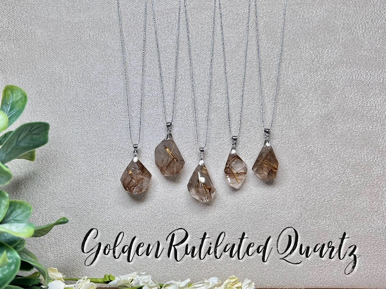 Golden Rutile Quartz Freeform Pendant, Titanium Rutilated Quartz Crystal,