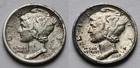 1917-D scratch + 1928-D Mercury Silver Dimes VF/XF, Two Denver 10C coins