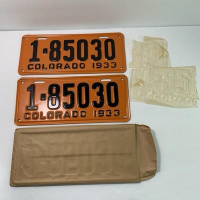 1933 Colorado License Plate Number Tag PAIR 2x Plates 1-85030