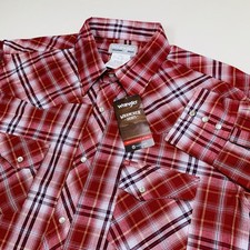 Wrangler Wrancher Western Pearl Snap Mens XL Red Plaid Cowboy Pockets MTW1489 LS