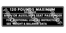 Cessna 150 150L Baggage Placard P/N 0505007-1 120 LB Aircraft Decal 2 Pack
