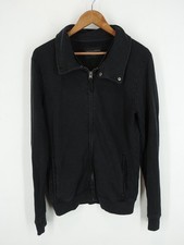 AllSaints Jacket Mens Small Black Full Zip Jumper Flannel Neck Bomber Cotton Y2K