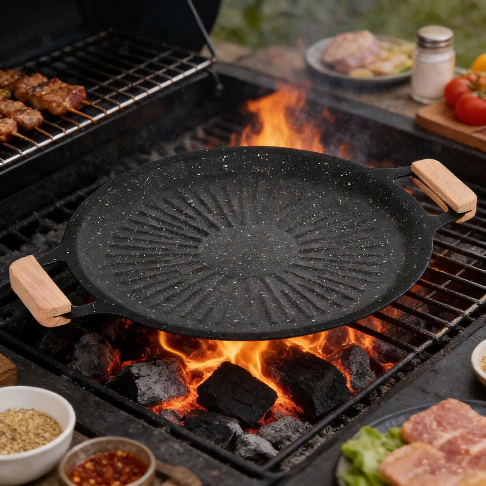 Grilling Pan Steak Pan Round Iron Practical Nonstick Multifunctional Cookware