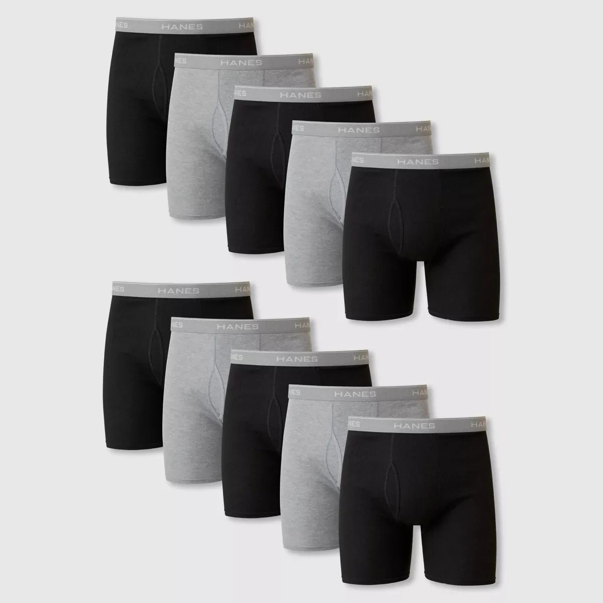 Men's Boxer Briefs by Hanes Black/Gray XL 9-Pack New With Tags
