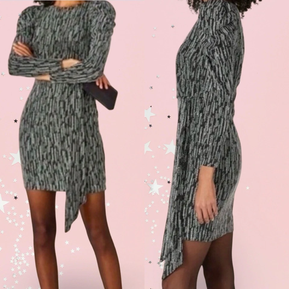 Aidan Mattox новый без ЯРЛЫКОВ Sz 0 черный и серебро бисером коктейльное и платье носили один раз - Изображение 4 из 4