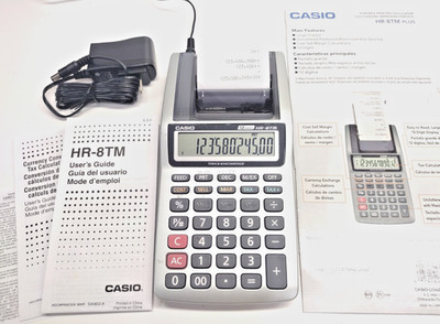 NEW casio HR-8TM PLUS handheld printing PORTABLE calculator+FREE ROLL+AC ADAPTER