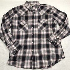 90s Y2K ELY CATTLEMAN Western Flannel Shirt Men L B/W Plaid Pearl Snap Cowboy
